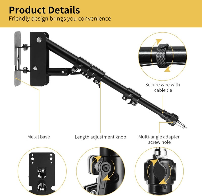 Meking Ring Light Wall Mount Boom Arm 39.37inch/100cm, for Strobe Light, Photography, Softbox, Reflector, Support 180 Degree Rotation - Image 4